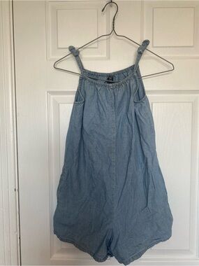 Joe Fresh Kids L (10-12) Blue Denim Chambray Tie Strap Romper Jumpsuit